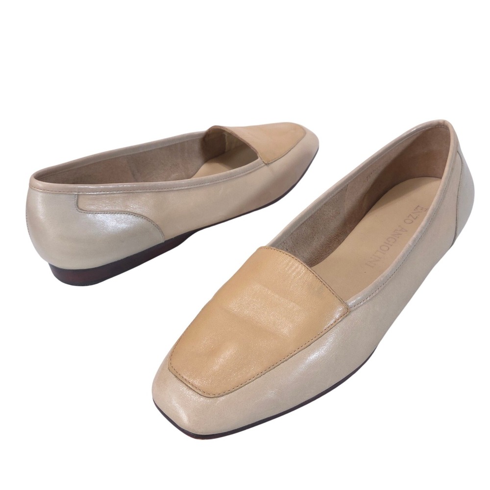 Enzo Angiolini Liberty Leather Square Toe Loafers Womens 10M Beige Tan Flats